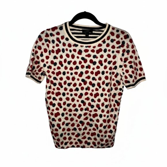 J.Crew Berry Print Short-Sleeve Sweater  Knit Top with Strawberries - Picture 1 of 3
